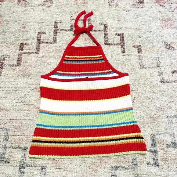 Y2K Multi-coloured striped halterneck knitted top size medium - Picture 7 of 10
